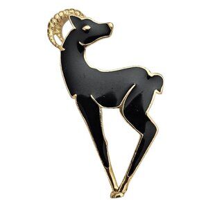 Trifari Vintage Black Enamel Gazelle Brooch, Signed
